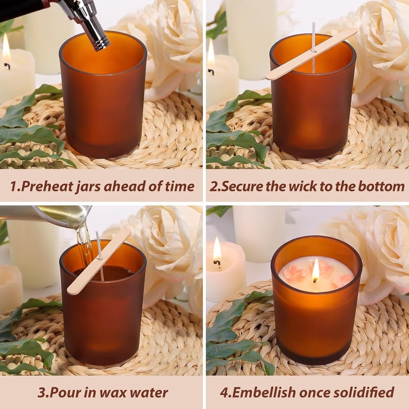 CONNOO 15-Pack 7oz Fall Amber Candle Jars with Bamboo Lids & Sticky Labels – Thick Glass Candle Jars for DIY Making, Dishwasher Safe, Bulk Set - Image 4